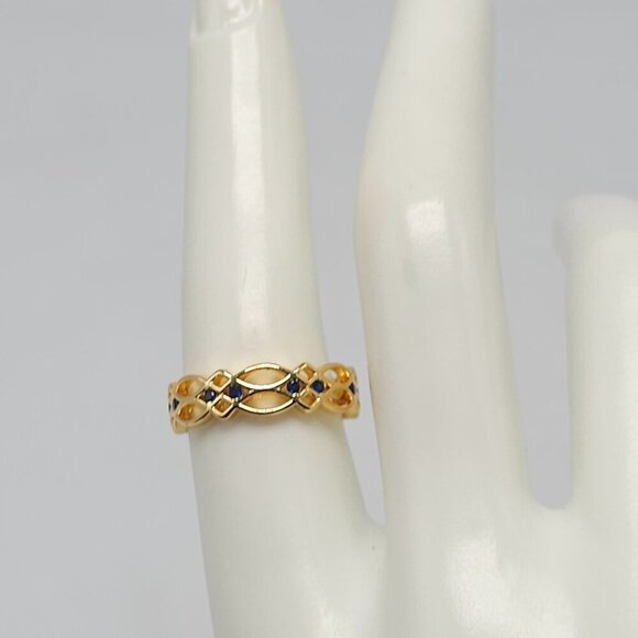 Gold Plated Celtic Infinity Knot Ring With Blue Gemstone Accents Size 7 - Picture 2 of 4